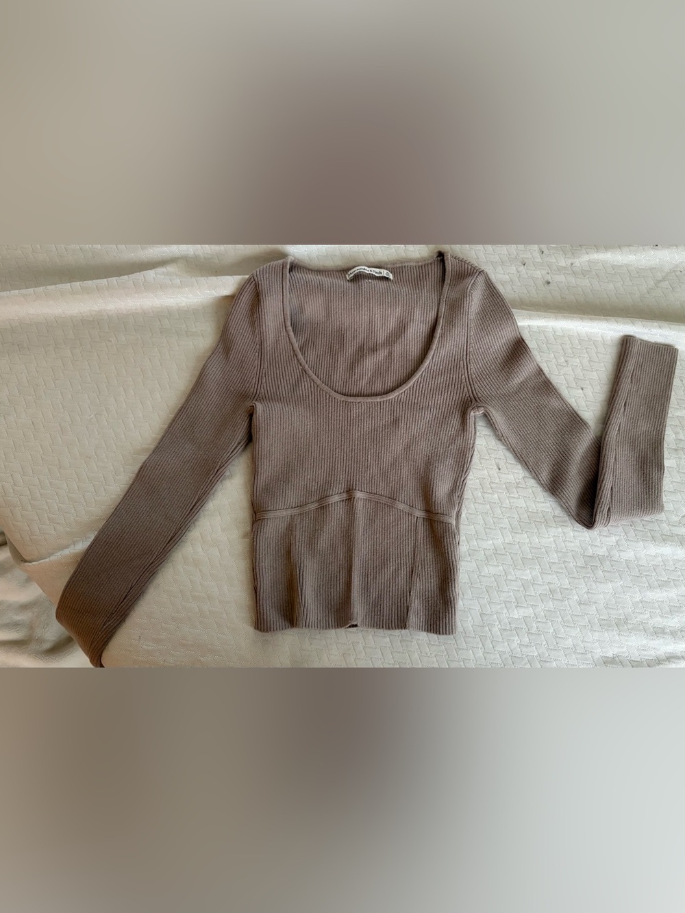 Abercrombie & Fitch Scoop-Neck Ribbed Long Sleeve Sweater - Taupe Brown